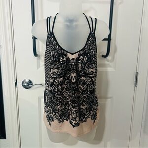 EXPRESS Black and Cream Faux Lace Camisole